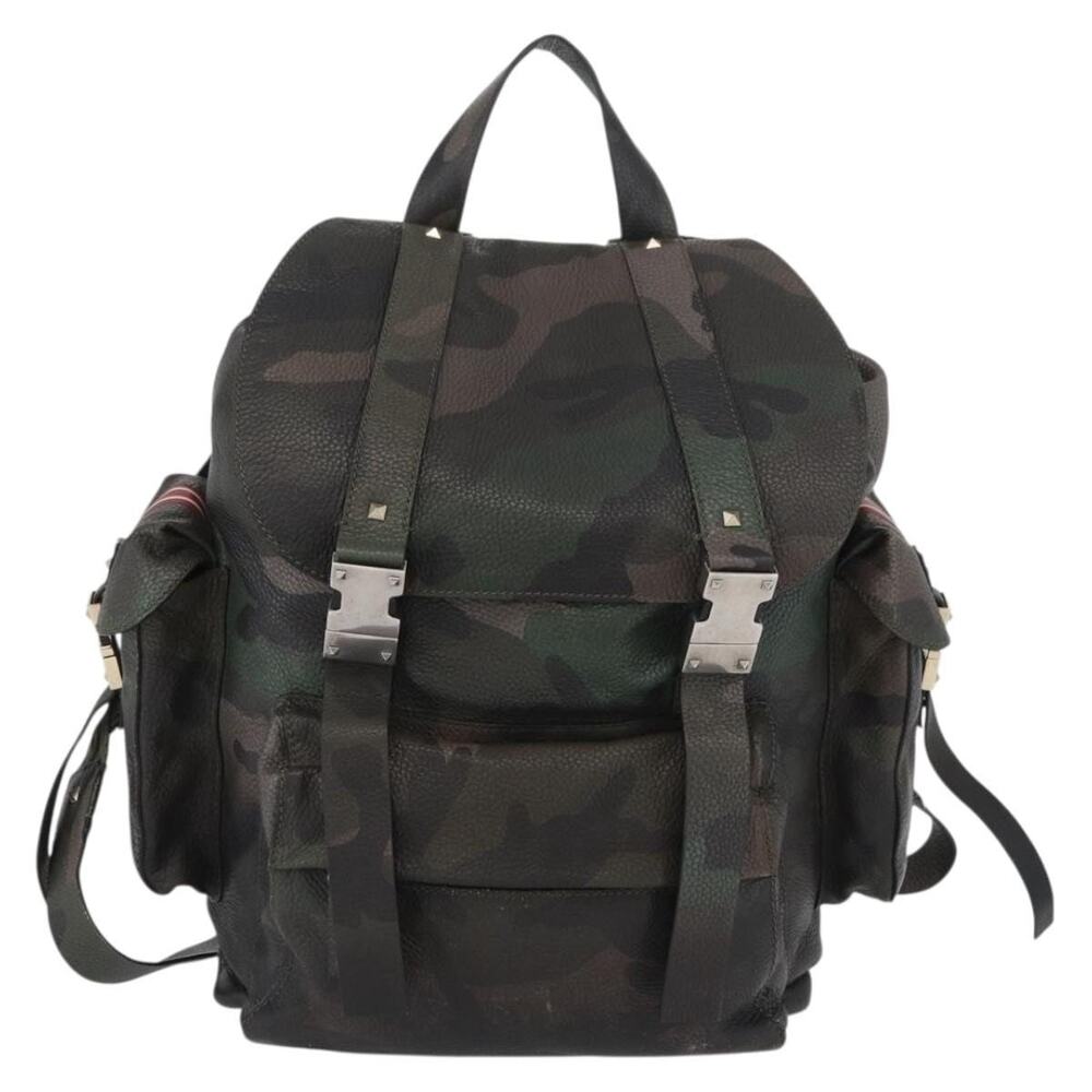 Valentino Leather Backpack Khaki Green